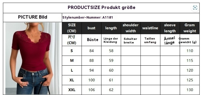 EB | Ausschnitt Manschetten Spleißen Spitze Spitze Kurze Ärmel