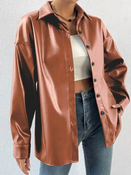 EB | Vintage Leder Bomberjacke mit Reverskragen und Knopfverschluss