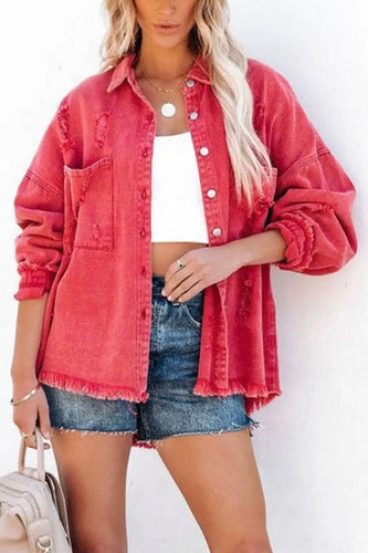 EB | Revers Langarm Ripped Denim Jacke