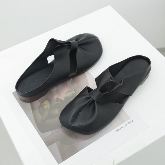 Flache Damen Pantoletten mit Schleife und Knoten EB EB