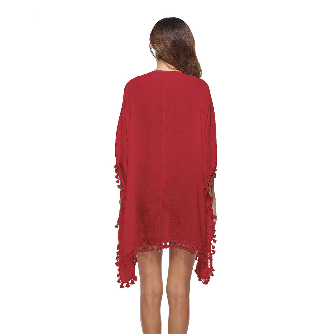 Damen luftiger Kaftan mit bunten Häkelverzierungen EB