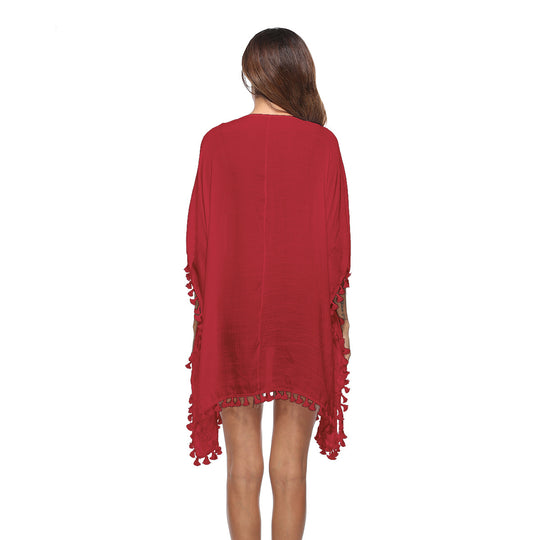 Damen luftiger Kaftan mit bunten Häkelverzierungen EB