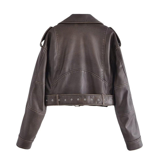 EB | Damen PU Motorradjacke mit Reißverschluss und Gürtel