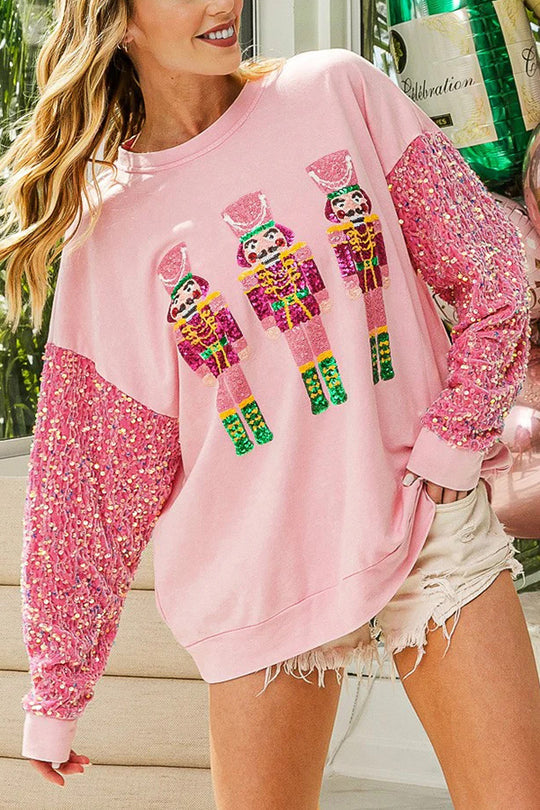 EB | Weihnachten Lässig Locker Rundhals Pailletten Ärmel Sweatshirt