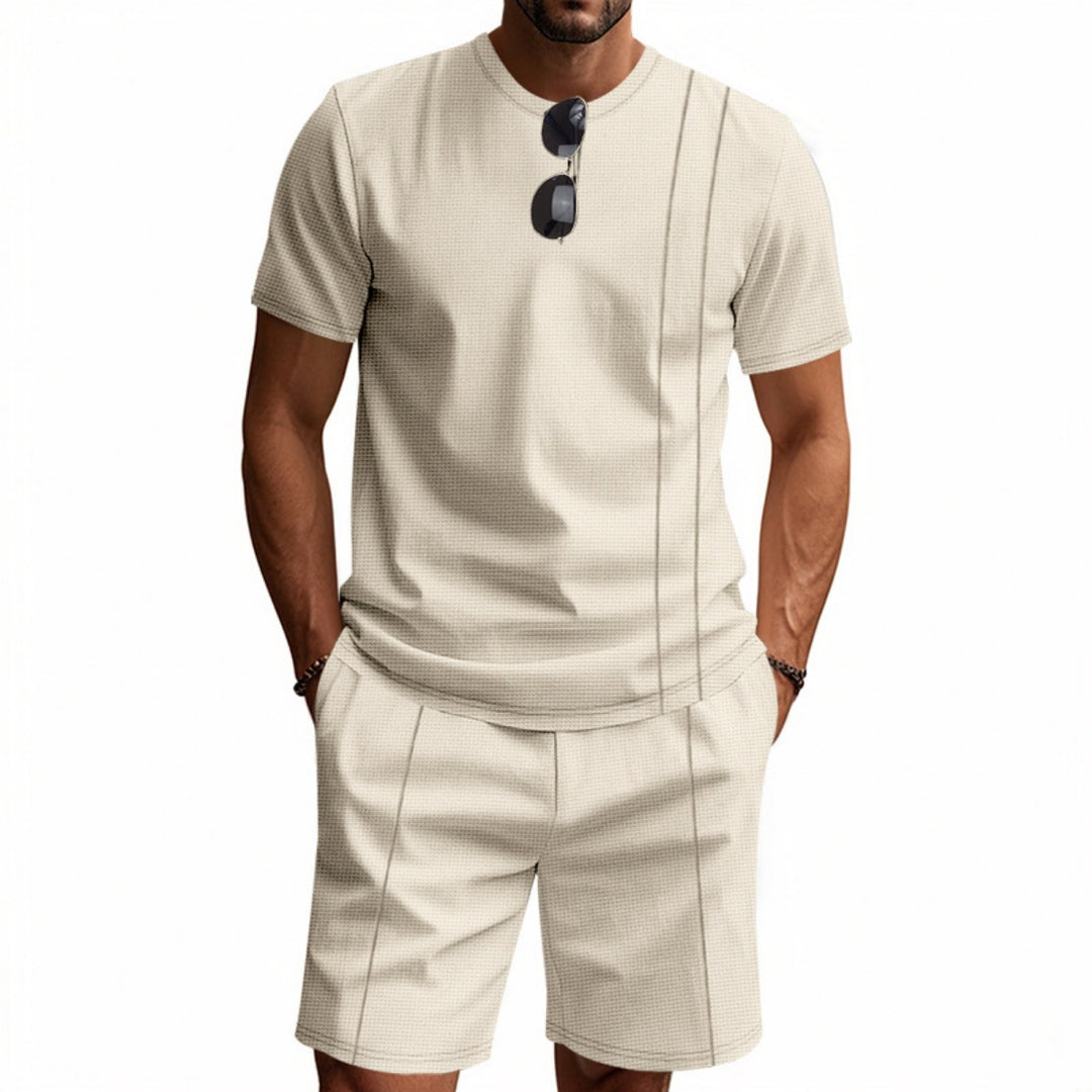 EB | Waffel-Kurzarm-Shorts Zweiteiliges Set