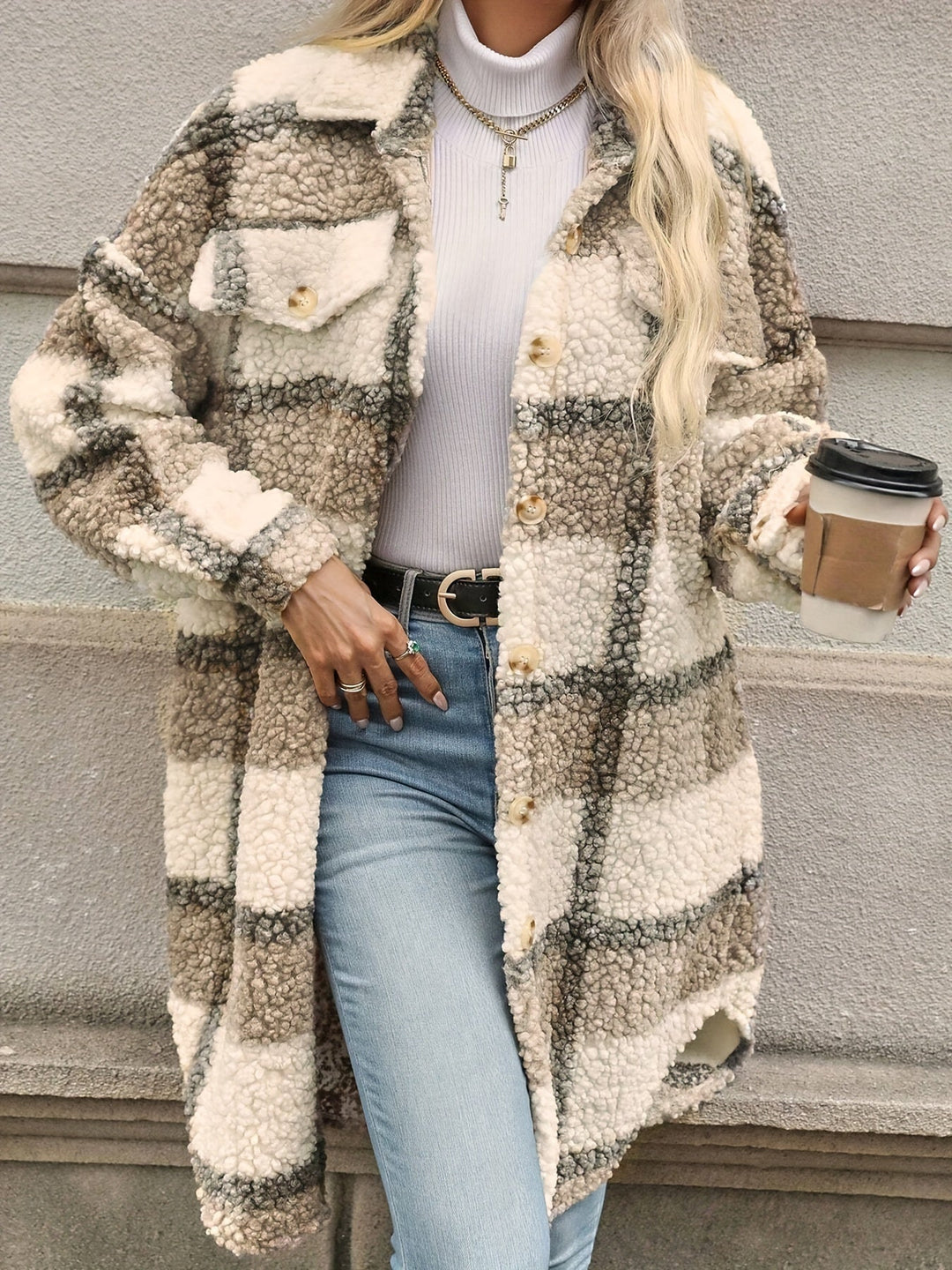 EB | Langarmige Jacke Aus Teddyfleece Acryl Warm und Trendy