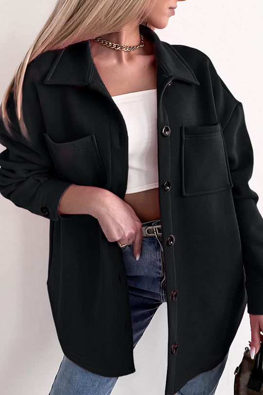 EB | Oversized Hemdbluse mit Großen Taschen Polyester Minimalistisch und Stilvoll