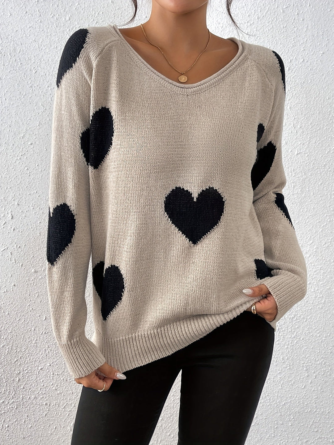 EB | Gemütlicher Pullover mit Einem Herzmuster für Einen Romantischen Winterstil