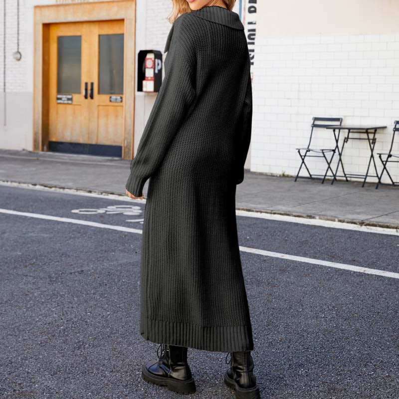 EB | Einfarbige Lange Strickjacke