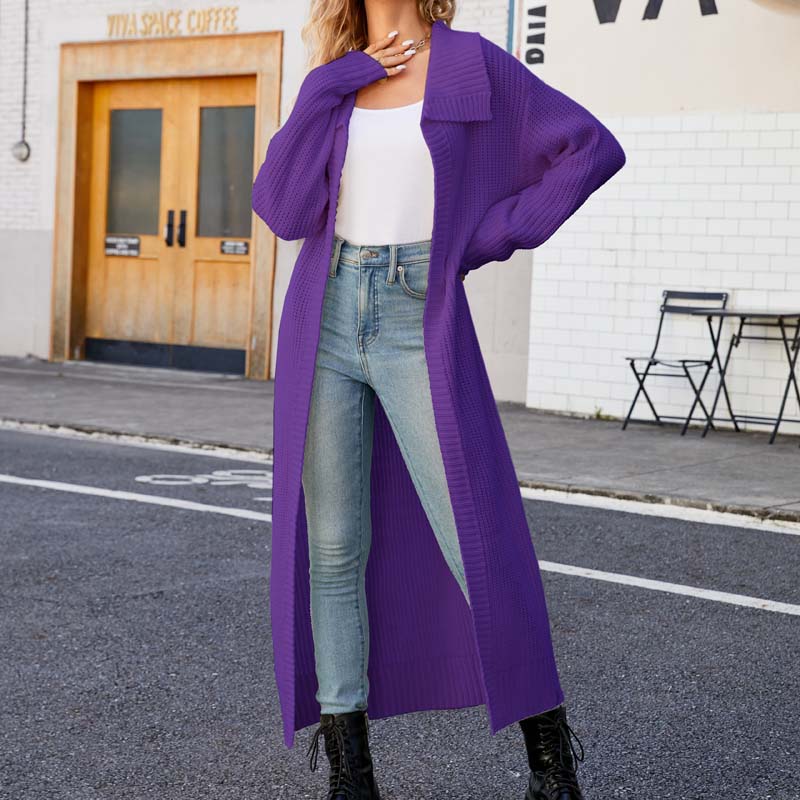 EB | Einfarbige Lange Strickjacke