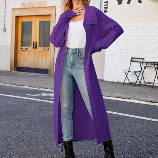 EB | Einfarbige Lange Strickjacke