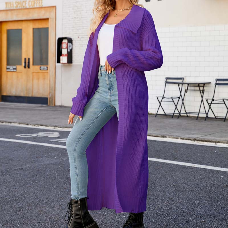 EB | Einfarbige Lange Strickjacke
