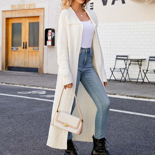 EB | Einfarbige Lange Strickjacke