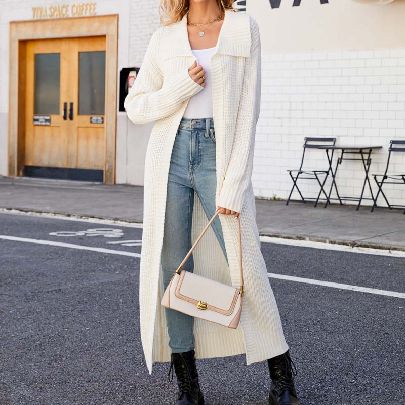 EB | Einfarbige Lange Strickjacke