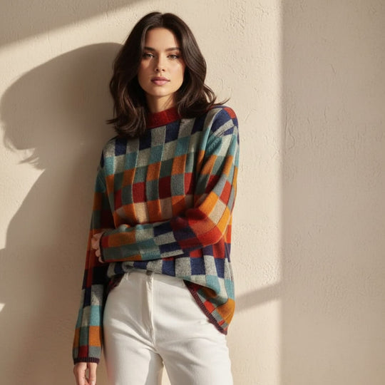 EB | Karierter Merinowol-Pullover