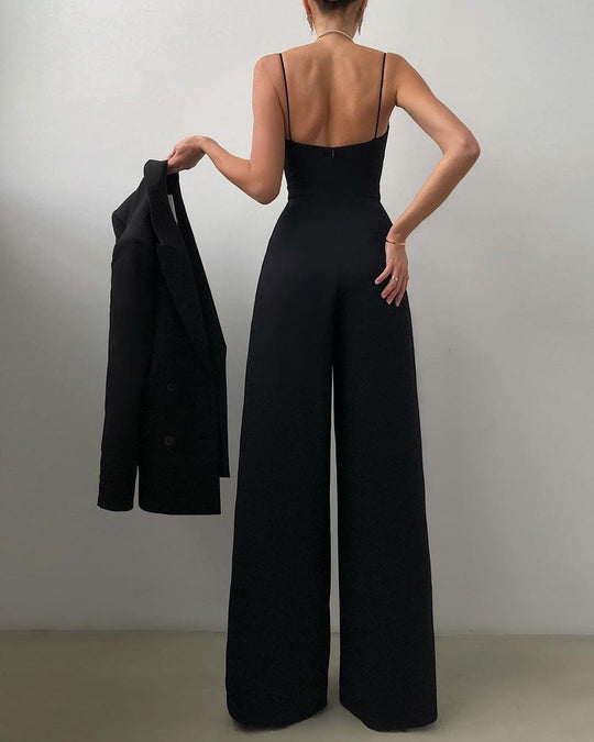 EB | Damen Eleganter Fließender Jumpsuit mit Spaghettibändern für Festliche Anlässe
