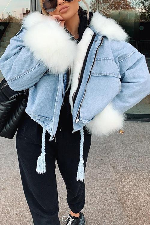 EB | MODACHIC Jeansjacke mit Pelzbesatz