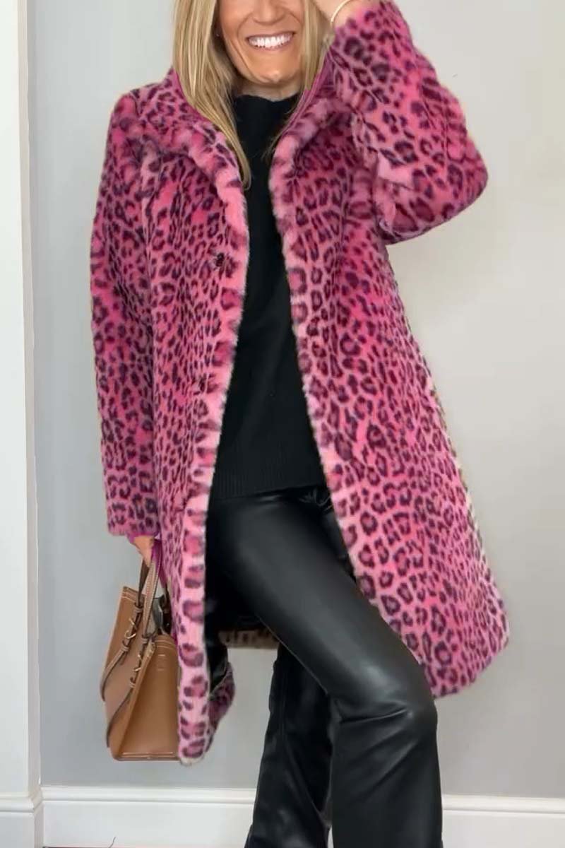 EB | Damen S Winter Kunstpelz-Mantel Mit Leopardenmuster Revers - Ideal Für Den Winter