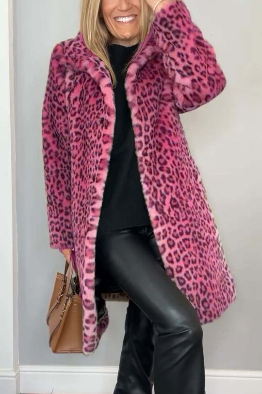 EB | Damen S Winter Kunstpelz-Mantel Mit Leopardenmuster Revers - Ideal Für Den Winter
