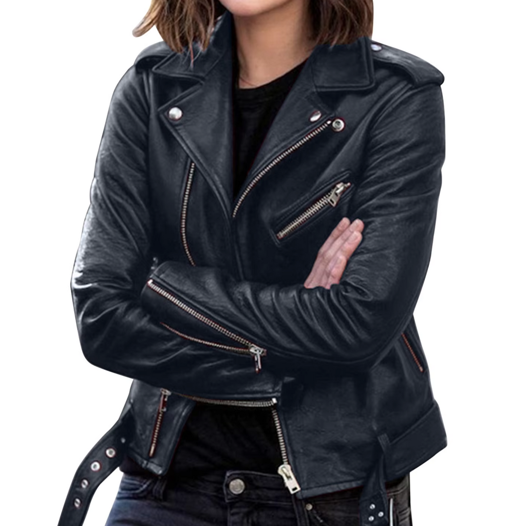 EB | jacke Damen Biker Modell mit Gürtel und Reißverschlussdetails