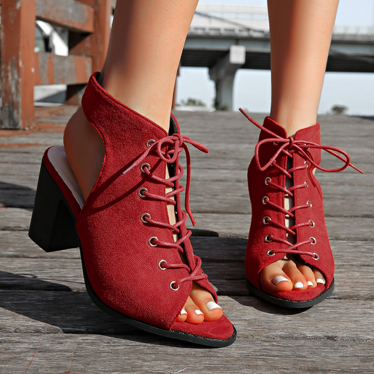 Schnür High Heel Sandalen mit Blockabsatz EB