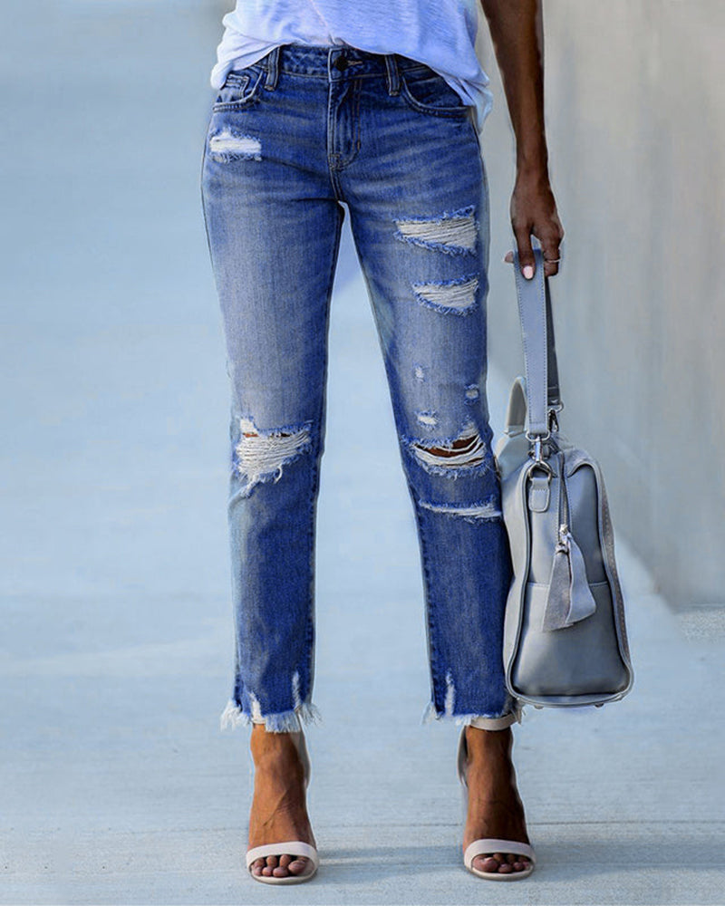 EB | Damen Schicke Zerfledderte Jeans Denim