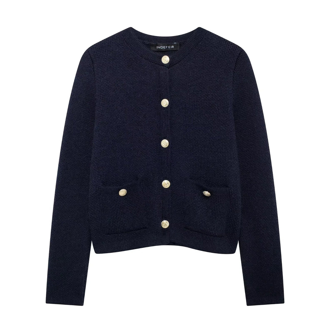 EB | Lässiger Cardigan mit goldenem Knopfverschluss für Damen