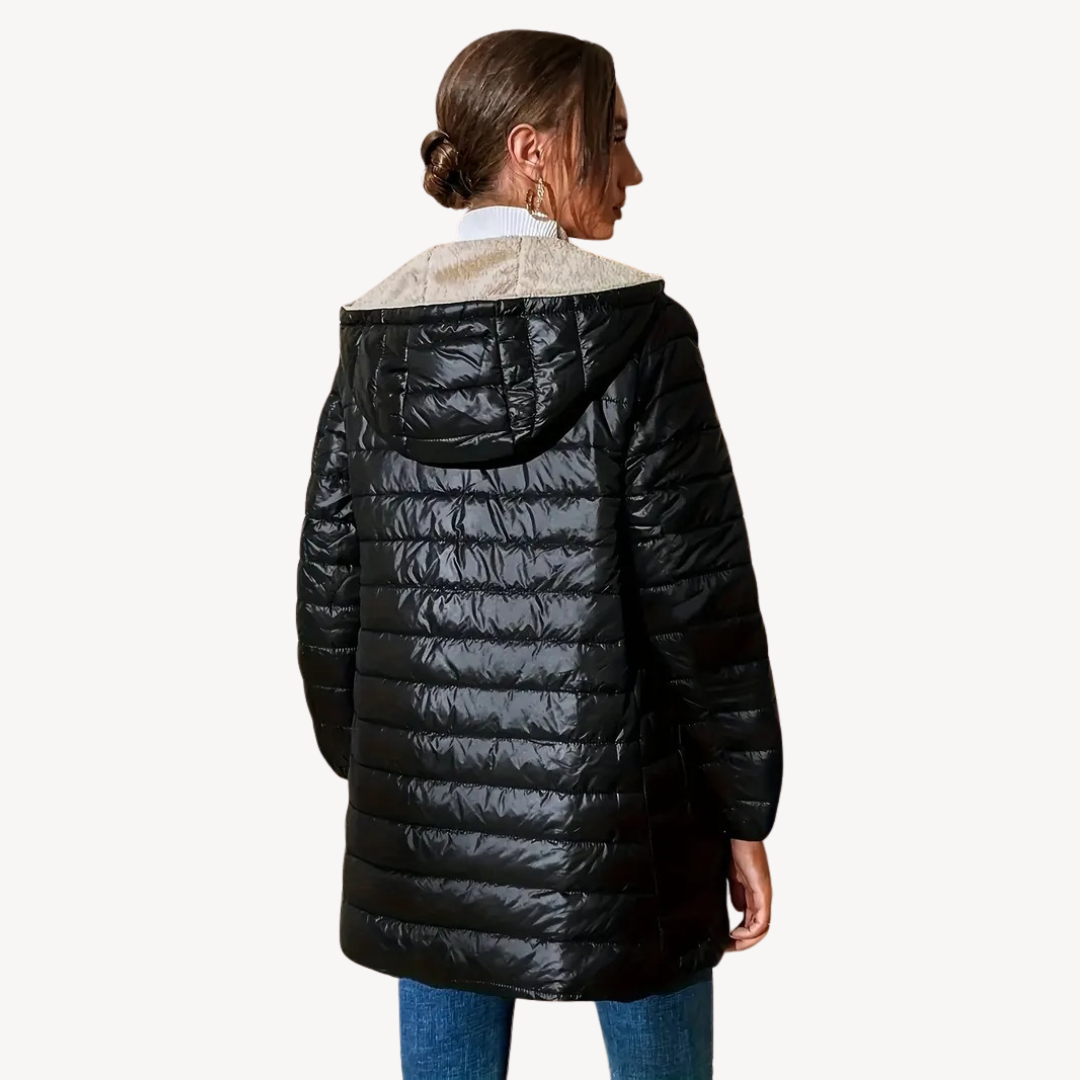 EB | Damen Kunstpelz Futter Gesteppte Kapuzenjacke