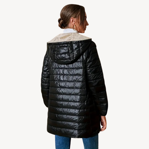 EB | Damen Kunstpelz Futter Gesteppte Kapuzenjacke