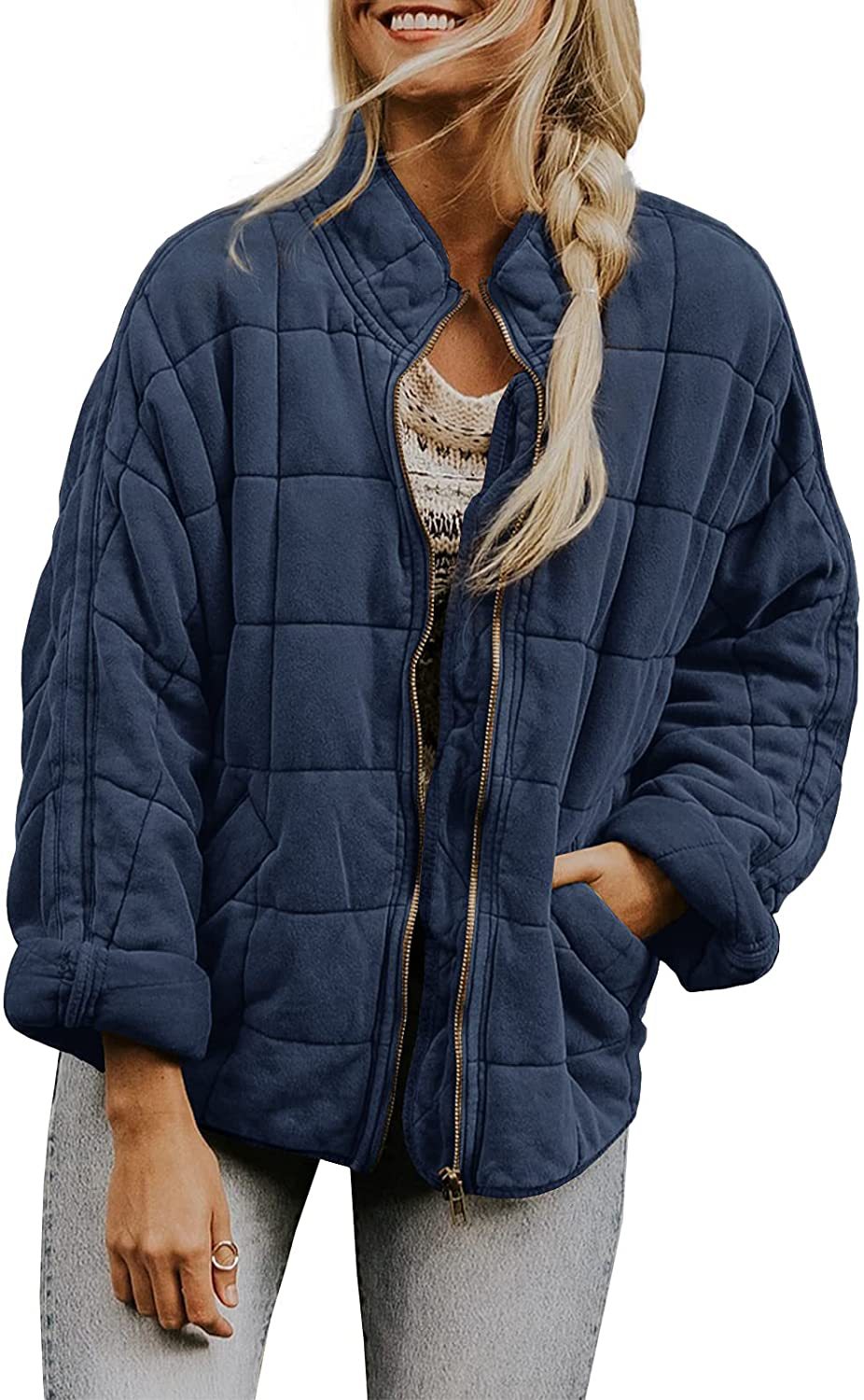 EB | Warm Plaid-Jacke mit Taschen für Frauen