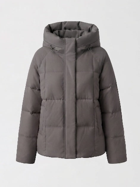 Damen nan kurzer gesteppter Kapuzenparka mit leichter Thermofüllung, Quadratsteppung und verstellbarem Kordelzugsaum EB