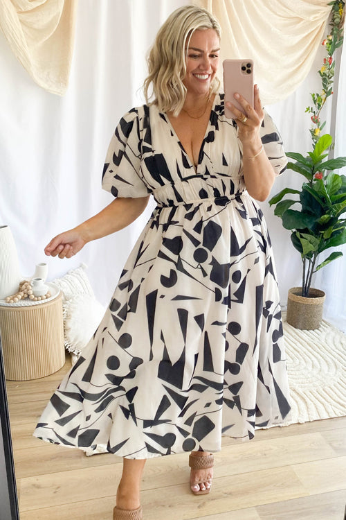 EB | Real Love Print Puffärmel Maxi Kleid