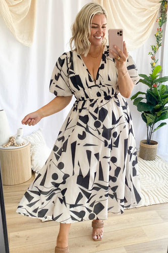 EB | Real Love Print Puffärmel Maxi Kleid