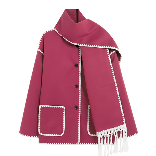 EB | Elegante, locker geschnittene Damen-Wolljacke mit Schal