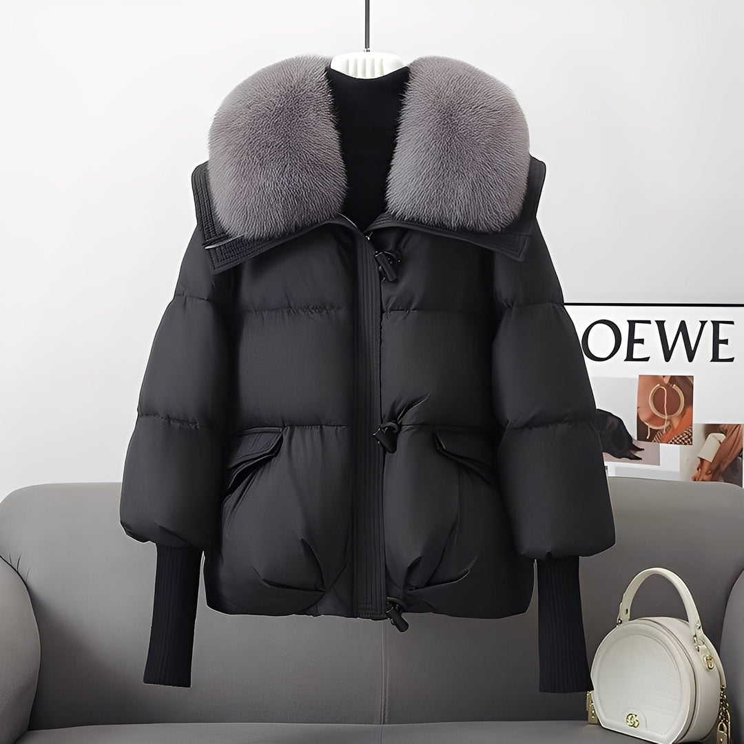 EB | moderne Windjacke mit Daunen und Pelzkragen für Damen