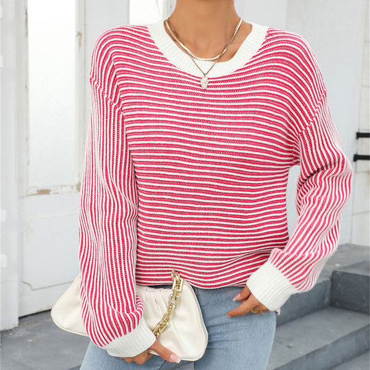 EB | Gestreifter Strickpullover Mit Lässigem Schnitt
