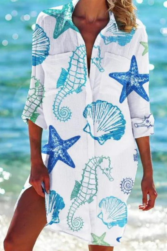 EB - Lange Strandbluse mit Meeresmotiv