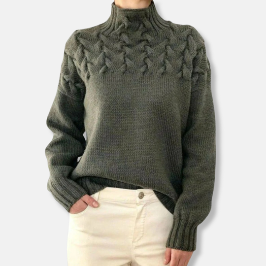 EB | Wolle Hoher Hals Pullover Kabelstrick Entspannt Passform Pullover