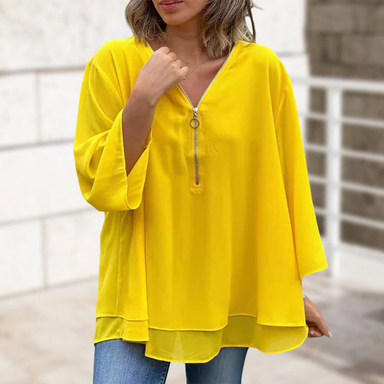 EB | Chiffon Reißverschluss Top mit V-Ausschnitt