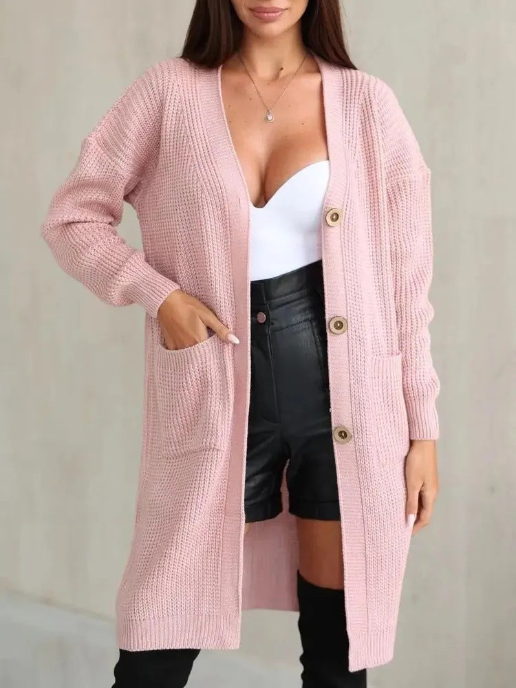 Damen Kuscheliger Strickmantel mit Gürtel und praktischen Taschen EB