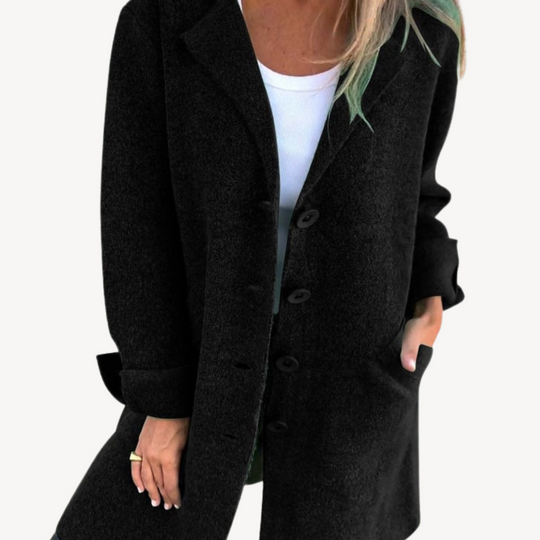 EB | Frauen Wollmischung Langjacke mit Knopfverschluss