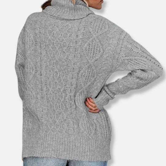 EB | Rollkragenpullover Kabelstrick Tunika-Längenpullover