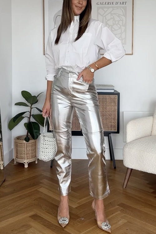 EB | Rosiedress High Rise Metallic Fauxleder-Cropped-Hose