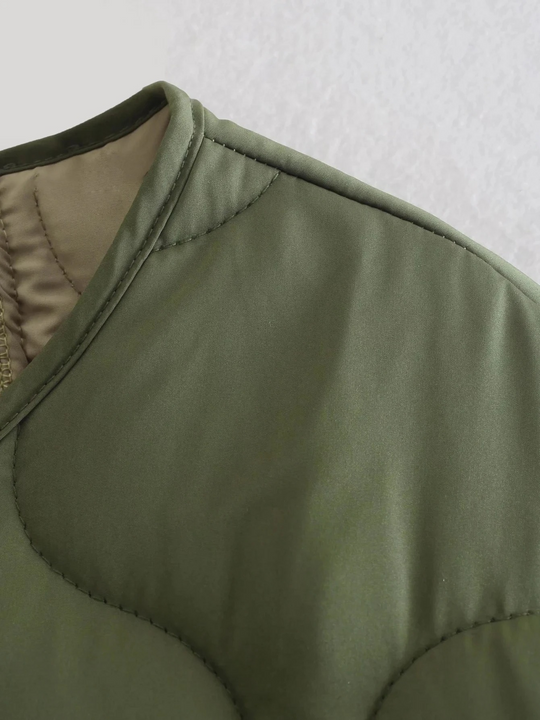 EB | Trendy Olivgrüner Übergroßer Gestepptes Jacke für einen Stilvollen Look Ideal für Herbst/Winter