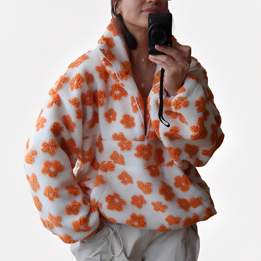 EB | Damen-Sherpa-Pullover mit stilvollem Blumenmuster