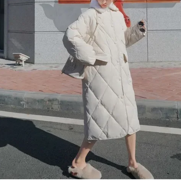 EB | Stylische Übergroße Steppjacke mit Pelzkragen und Knöpfen Ideal für Herbst/Winter