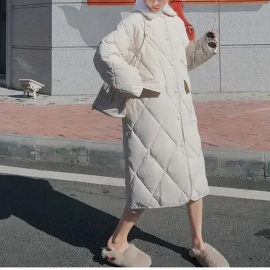 EB | Stylische Übergroße Steppjacke mit Pelzkragen und Knöpfen Ideal für Herbst/Winter