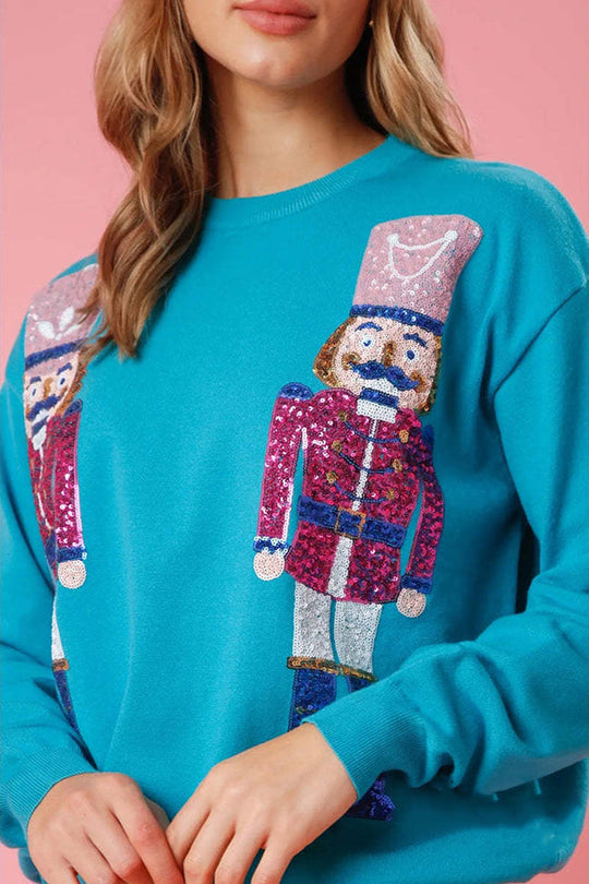 EB | Weihnachtswächter Pailletten Rundhals Lässiger Lockere Sweatshirt