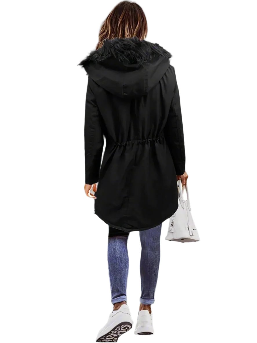EB | Pelz Winterjacke für Damen - mit Kapuze und Taschen