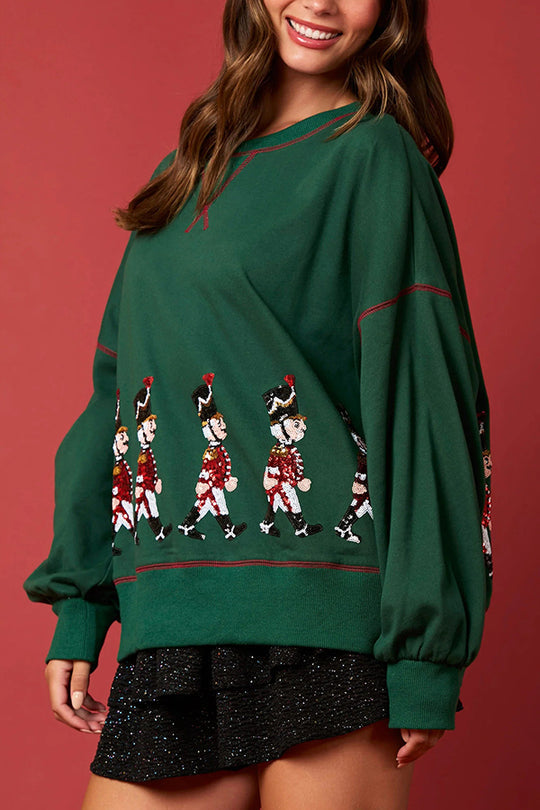 EB | Weihnachts Soldat Pailletten Langarm Freizeit Sweatshirt